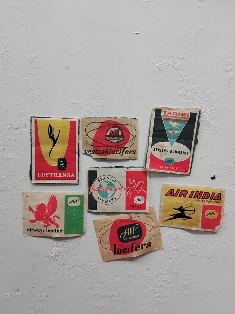 Oude lucifermerken luchtvaartmaatschappij, Verzamelen, Ophalen of Verzenden, Gebruikt, Luciferdoosjes of -merken
