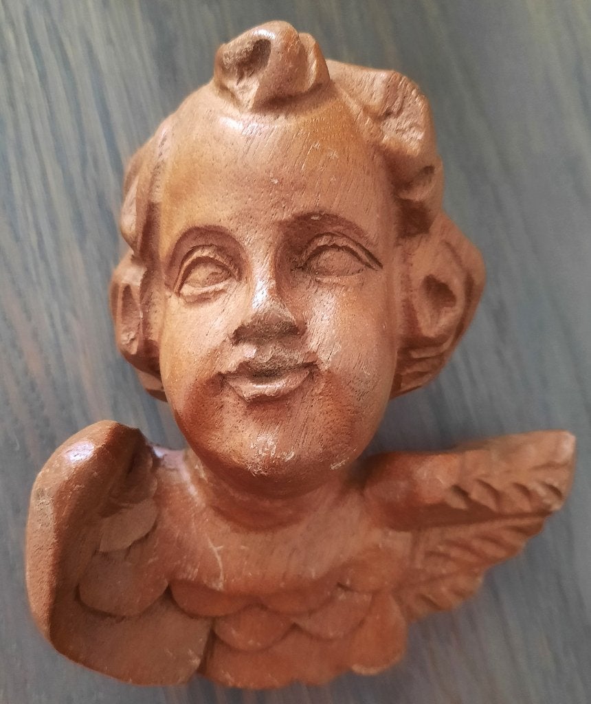 engel van hout, Minder dan 20 cm, Ophalen of Verzenden, Handgemaakt, Wanddecoratie