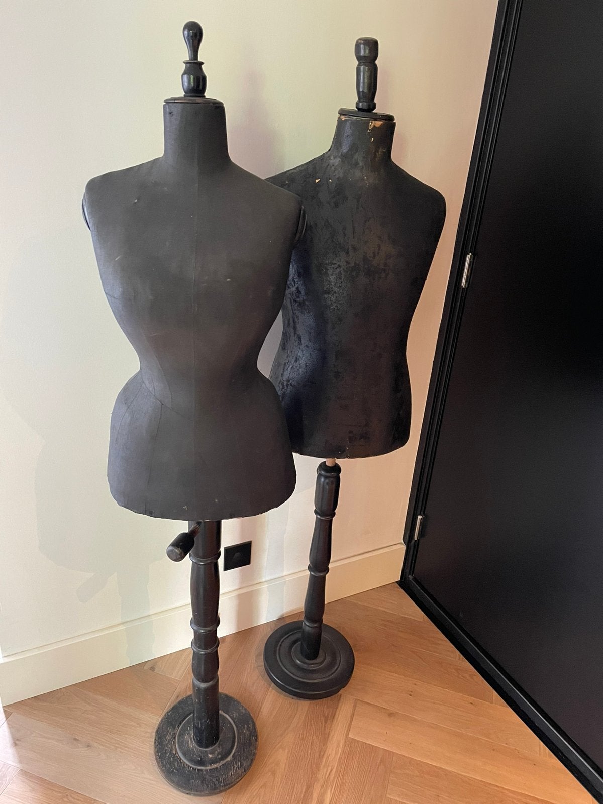 Antieke paspop paspoppen man vrouw buste etalagepop zwart, Antiek en Kunst, Ophalen