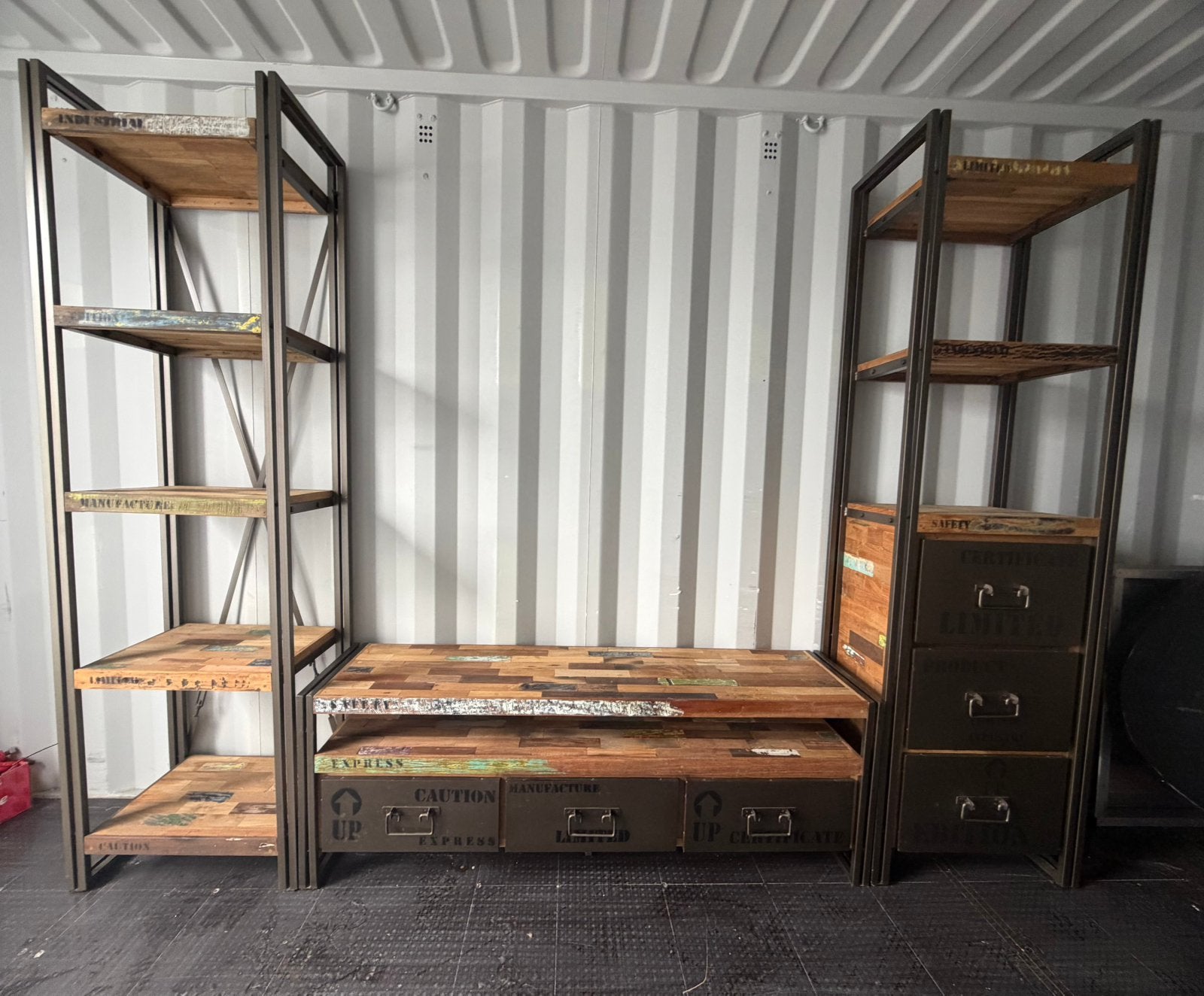 Industrieel Boekenrek, TV kast, Opbergrek met lades, Huis en Inrichting, Met plank(en), 100 tot 150 cm, Nieuw, Ophalen of Verzenden