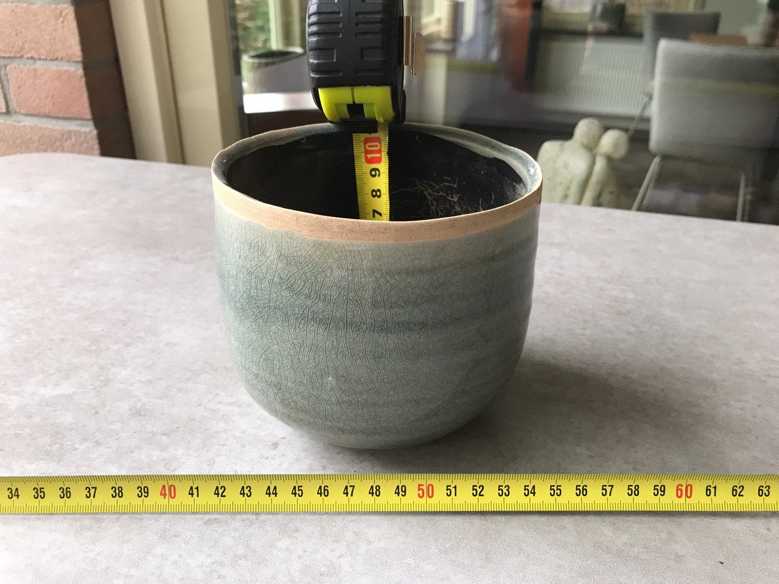 Craquelé, mintgroene stenen pot, Tuin en Terras, Ophalen, Steen, Rond, Binnen