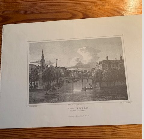 Prent Groene Burgwal Amsterdam, Antiek en Kunst, Kunst | Etsen en Gravures, Ophalen of Verzenden