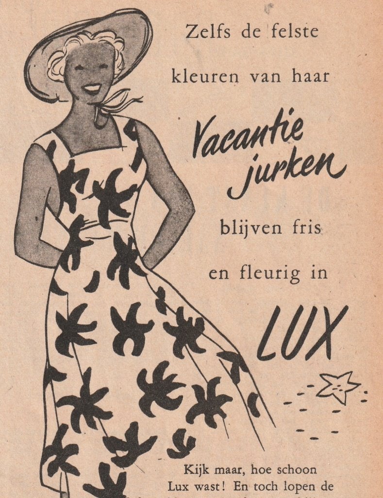 retro reclame 1950 Lux wasmiddel prachtig zonnig jurkje, Verzamelen, Verzenden, Overige typen