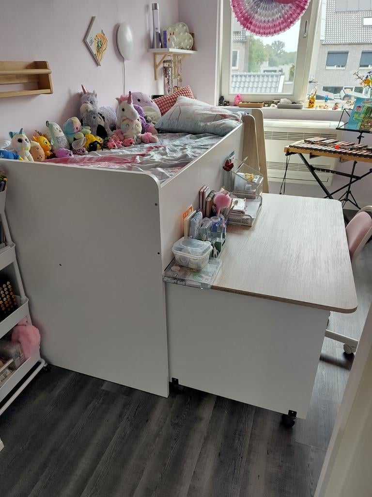 Half-hoogslaper met uitschuifbaar bureau, Ophalen, Gebruikt, 180 cm of meer, Hoogslaper of Stapelbed
