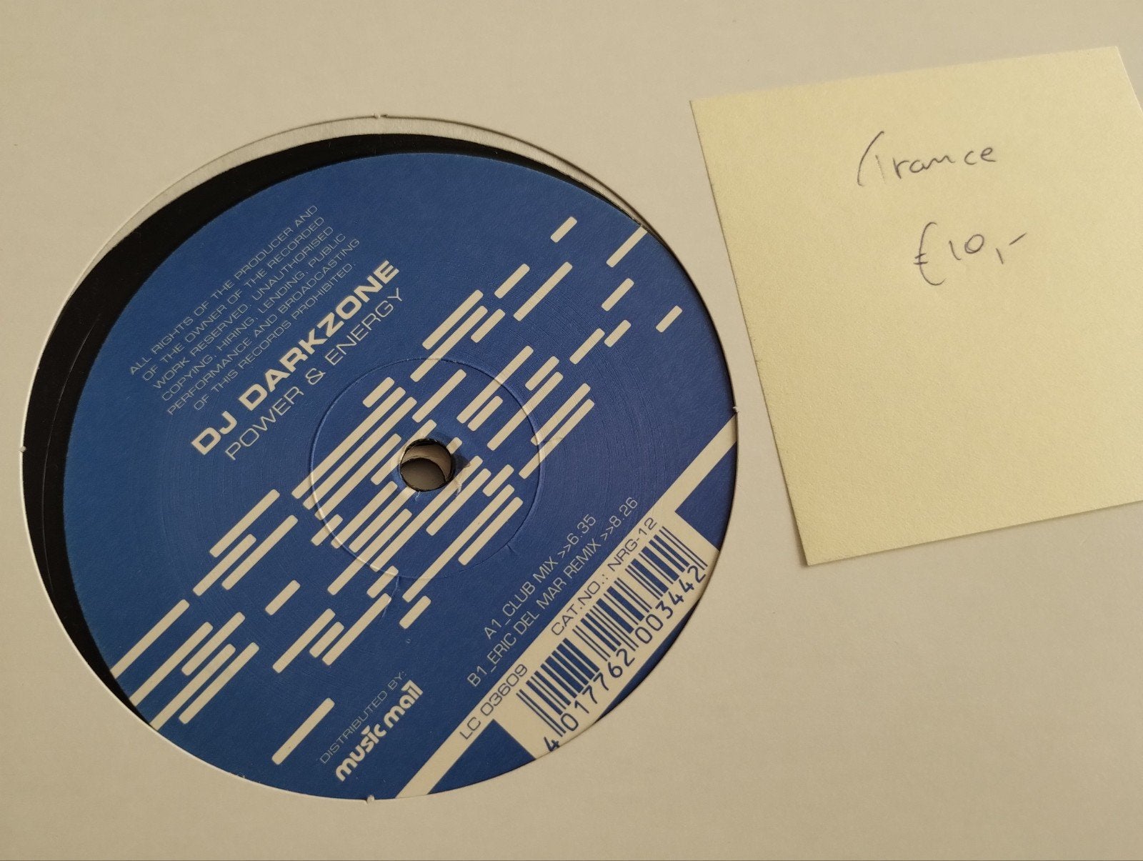 DJ Darkzone - Power & Energy (Trance 22" Vinyl), Cd's en Dvd's, LP, Gebruikt, Ophalen of Verzenden, Elektronisch