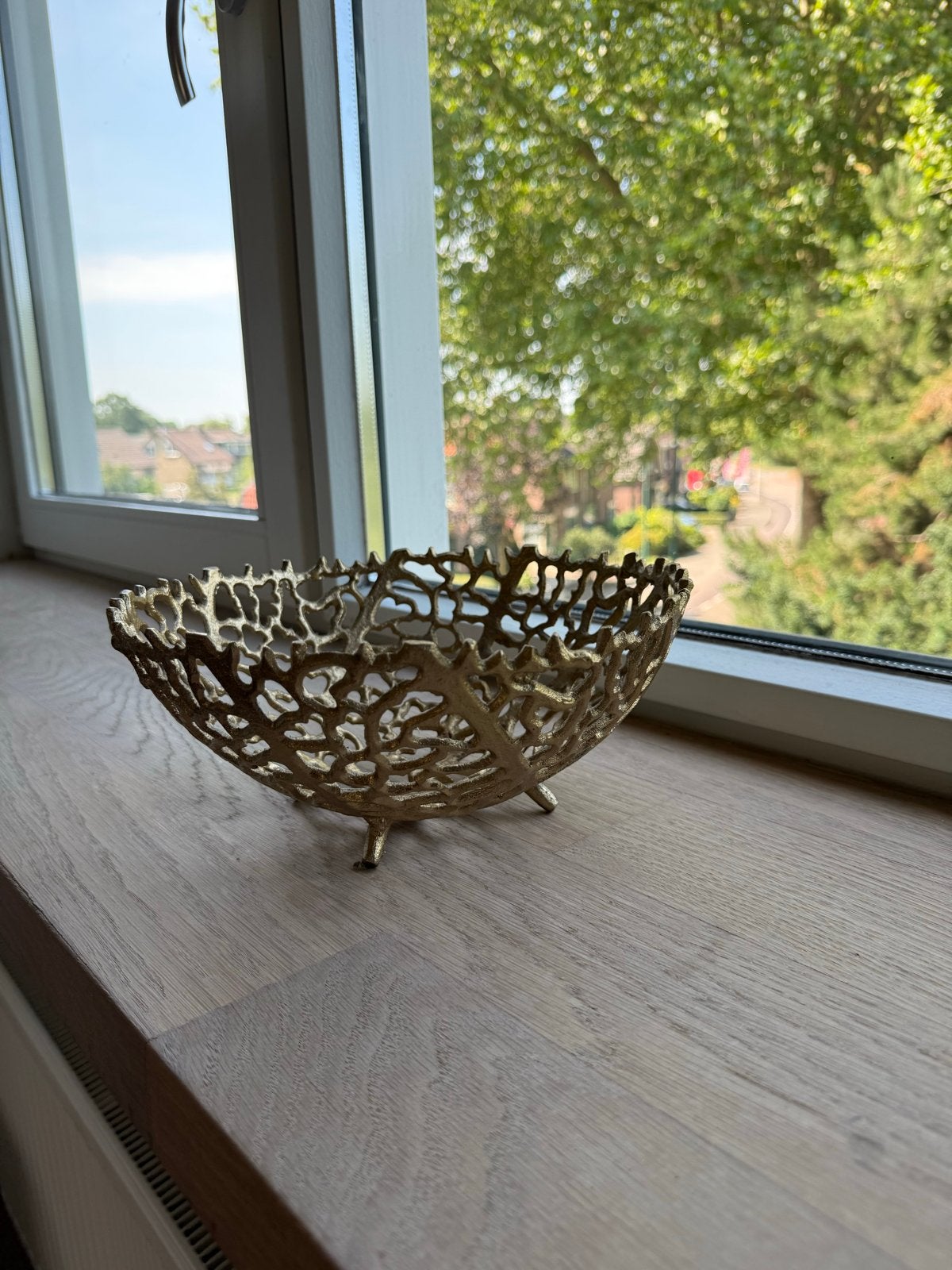Decoratieve schaal goudkleurig, koraal design, Ophalen, Op voet, Schaal, Rond