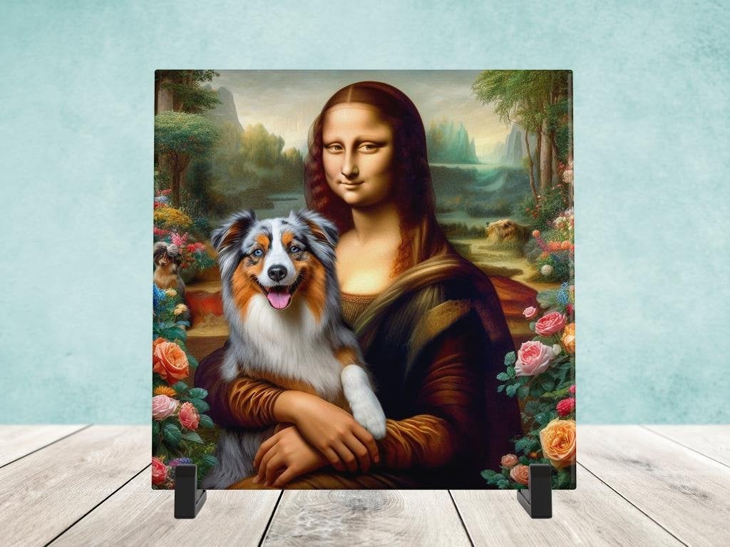 Keramische Tegel - Mona Lisa met een Australian Shepherd, Verzenden, Nieuw