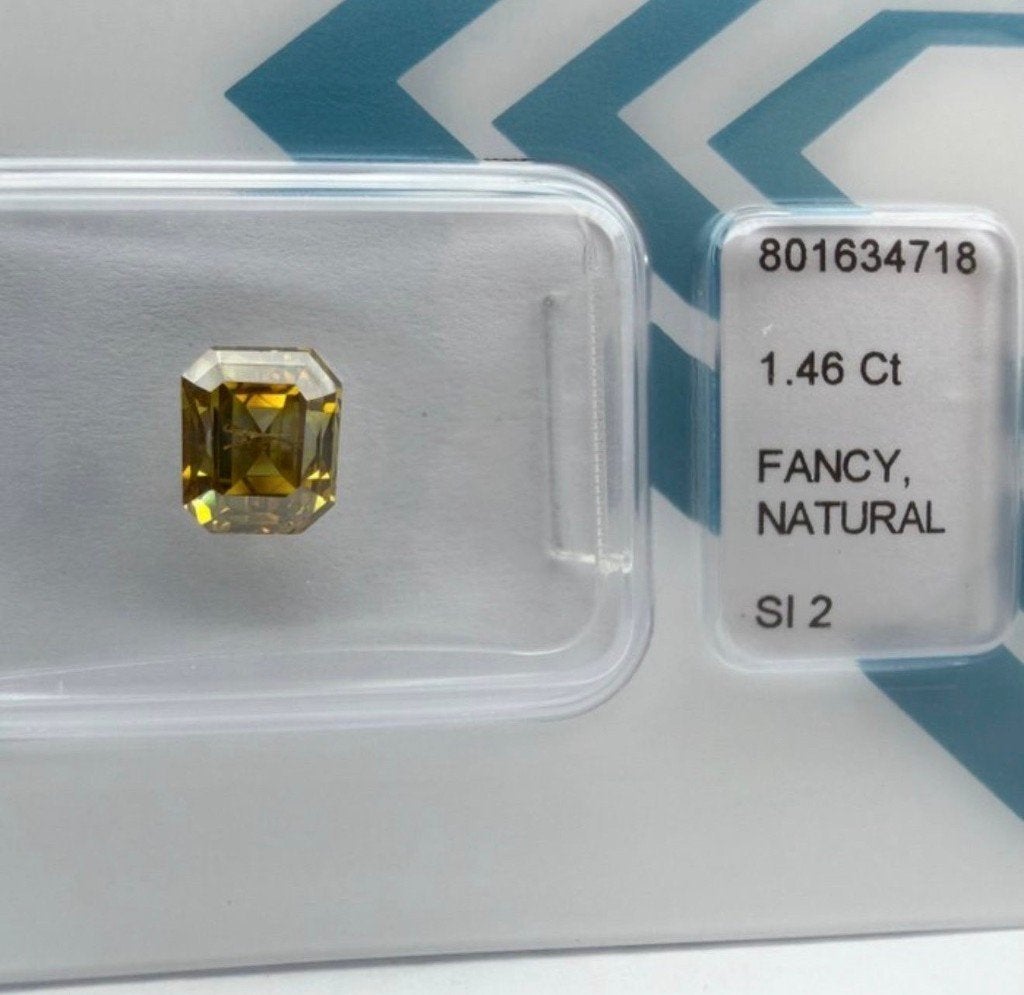 Natuurlijke Fancy Yellow Diamant 1,46 ct SI2–IGI Certificaat, Ophalen of Verzenden, Nieuw