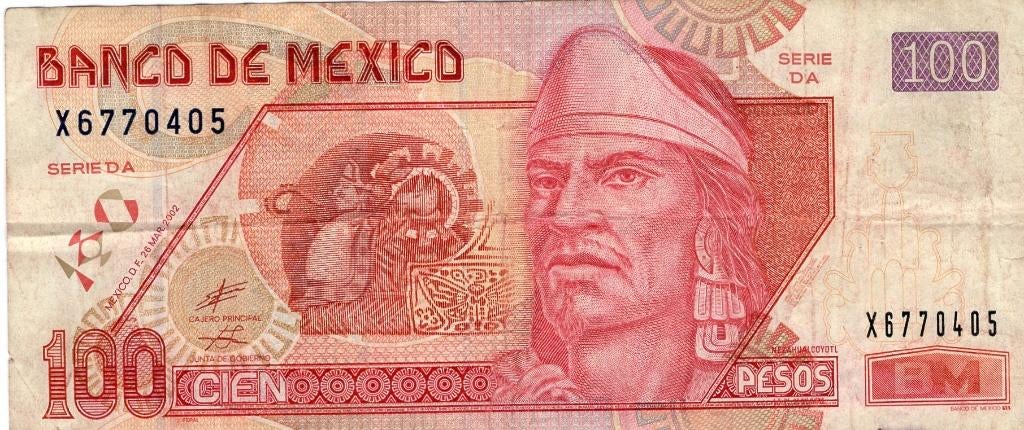 Bankbiljet:  Mexico, 100 Pesos, 2002, Postzegels en Munten, Verzenden, Noord-Amerika, Los biljet