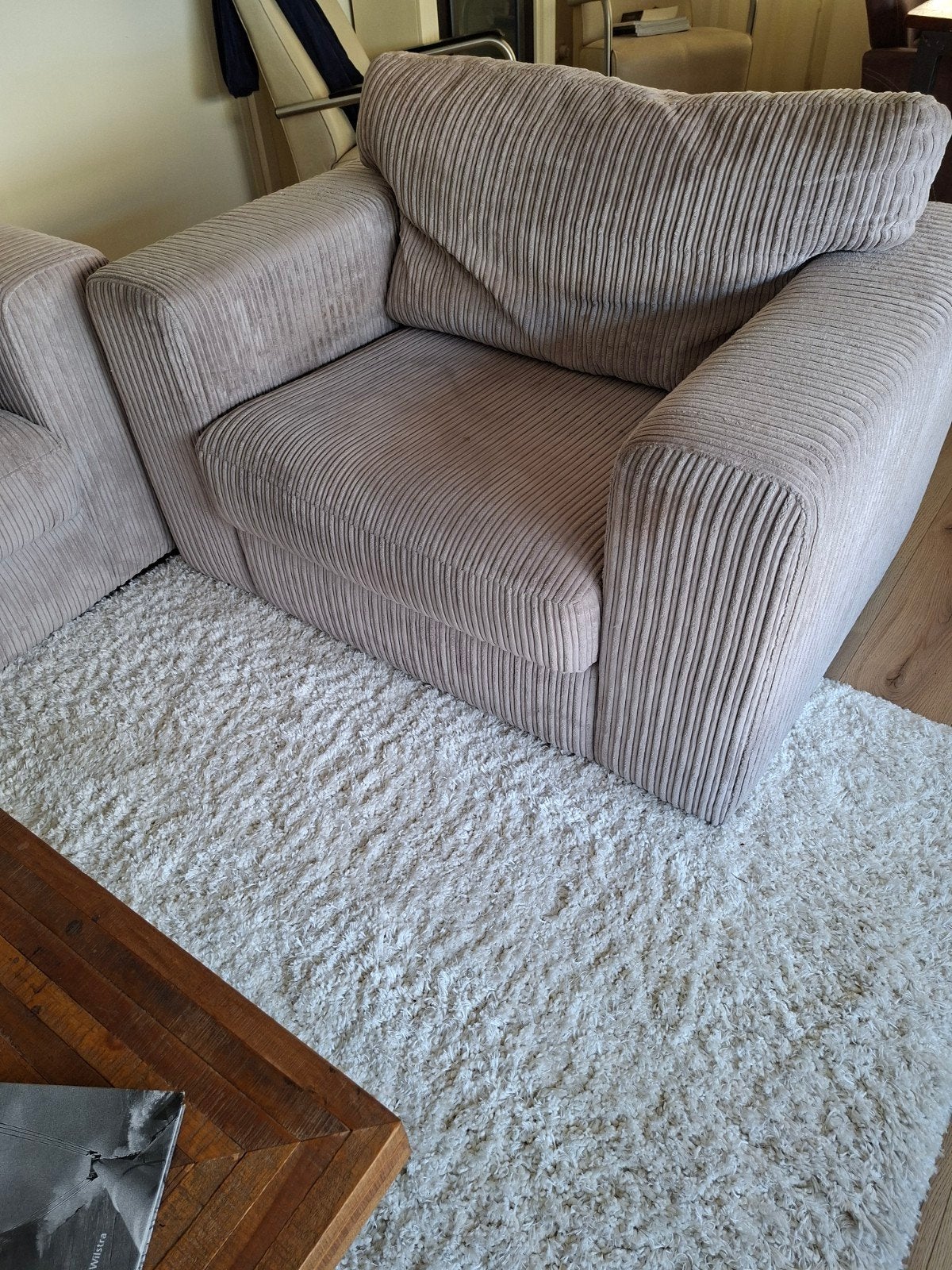 Ruim bankstel: 3-zits, 2-zits en loveseat in beige corduroy, Huis en Inrichting, Modern, Comfortabel, Gebruikt, Ophalen of Verzenden