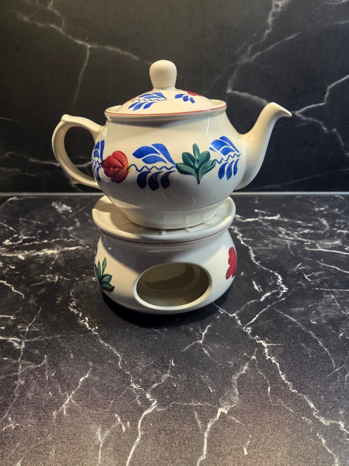 Vintage Boch Frères Delfts Blauw theepot met theelicht, Ophalen