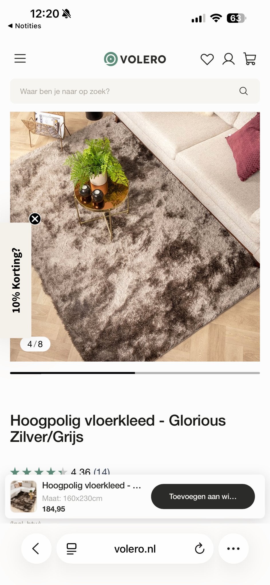 Hoogpolig vloerkleed grijs/taupe 160x230cm, Ophalen, 150 tot 200 cm, 200 cm of meer, Zo goed als nieuw