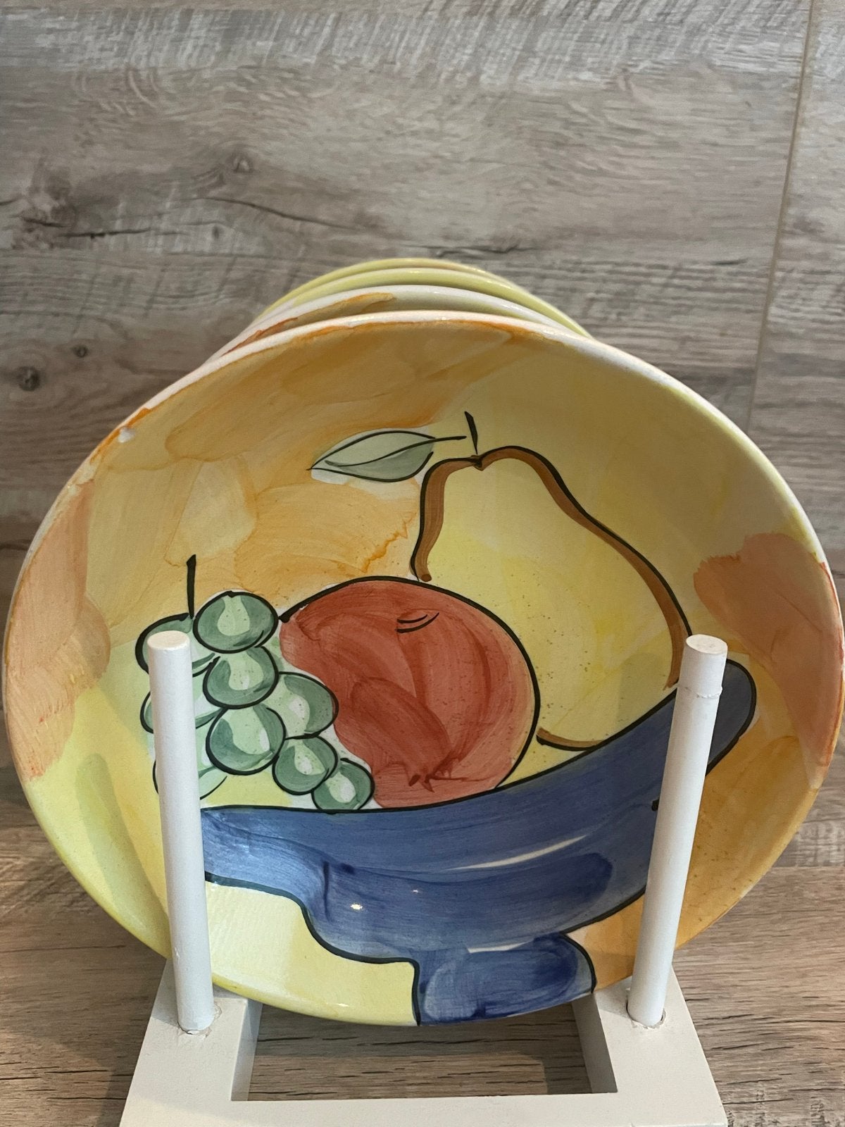 Set van 4 handgeschilderde fruitborden, Overige merken, Keramiek, Ophalen of Verzenden, Zo goed als nieuw