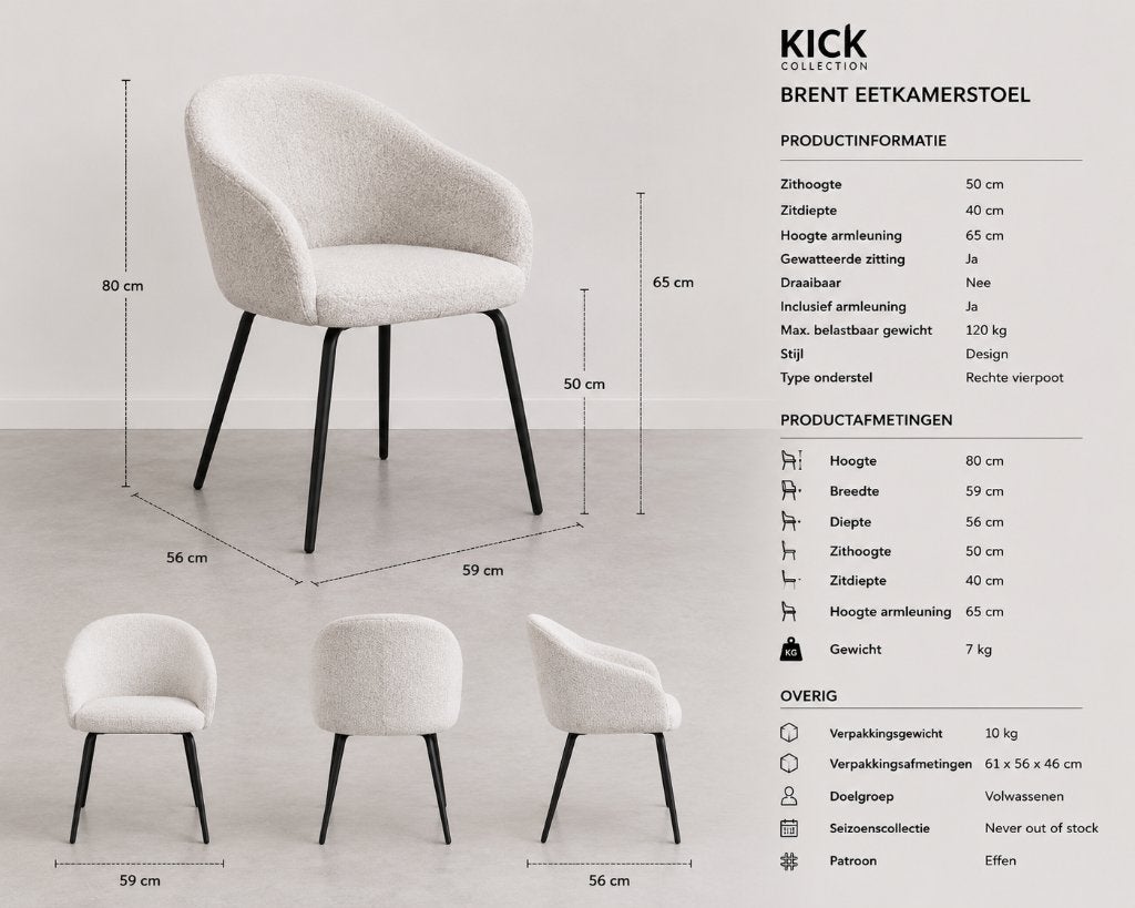 Foto 6 van KICK Eetkamerstoel | 6x Brent Grijs | Nieuw | Laatste sets