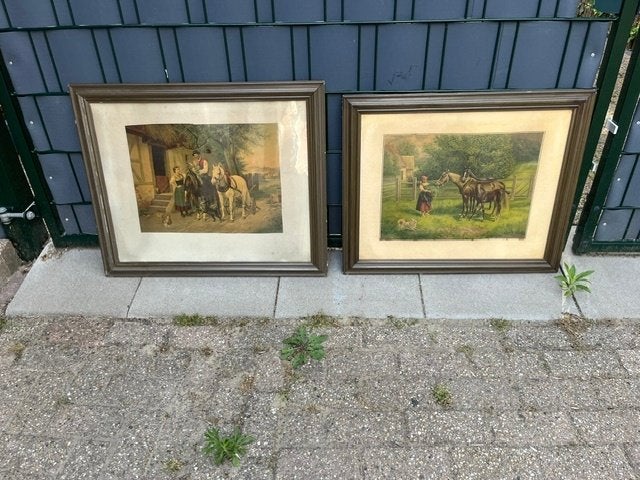Lijst afbeelden met paarden Antiek, Ophalen of Verzenden, Gebruikt, Hout, Overige typen