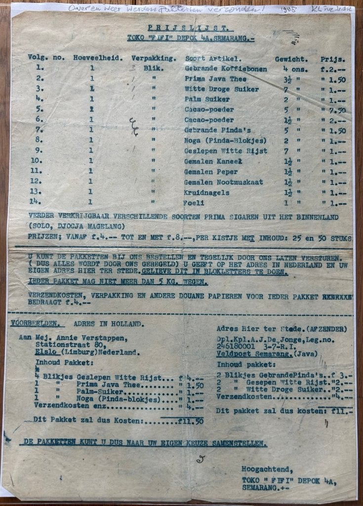 Documentje dienstpl. korporaal Indië KNIL 3-7 RI, Ophalen of Verzenden, Nederland, Embleem of Badge