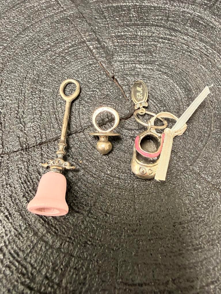Zilveren Miniatuur Rammelaar, Speen en Schoentje, Verzenden, Zilver