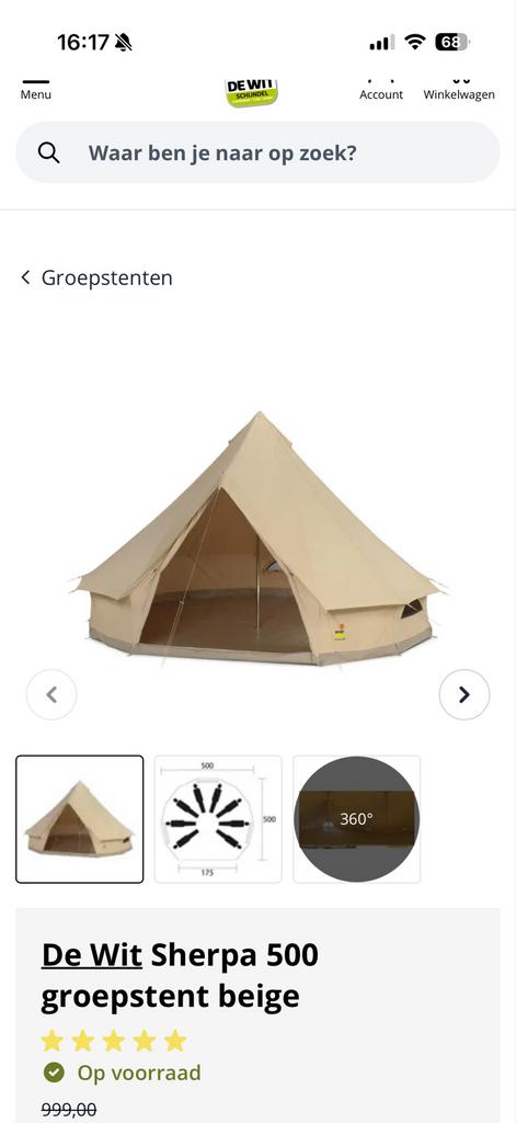 De Wit Sherpa 500 groepstent beige, Ophalen of Verzenden, Nieuw, Meer dan 6