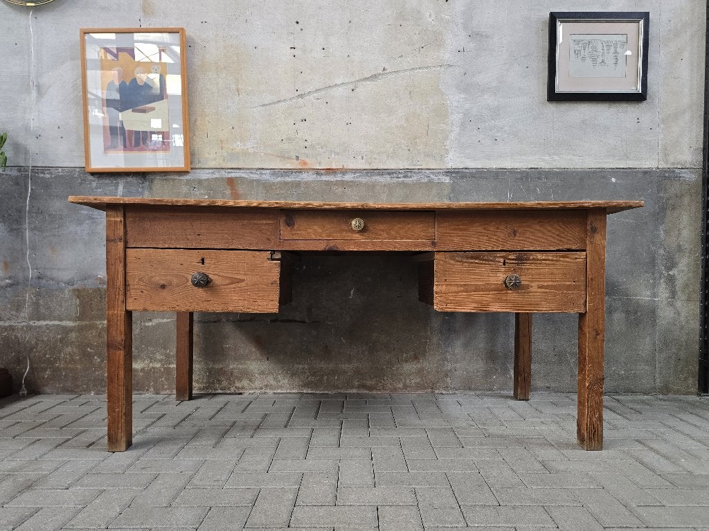 Jaren 50 Grenen Werkbank | Vintage Groot Bureau Hout, Huis en Inrichting, Overige typen, Gebruikt, Hout, 81 cm