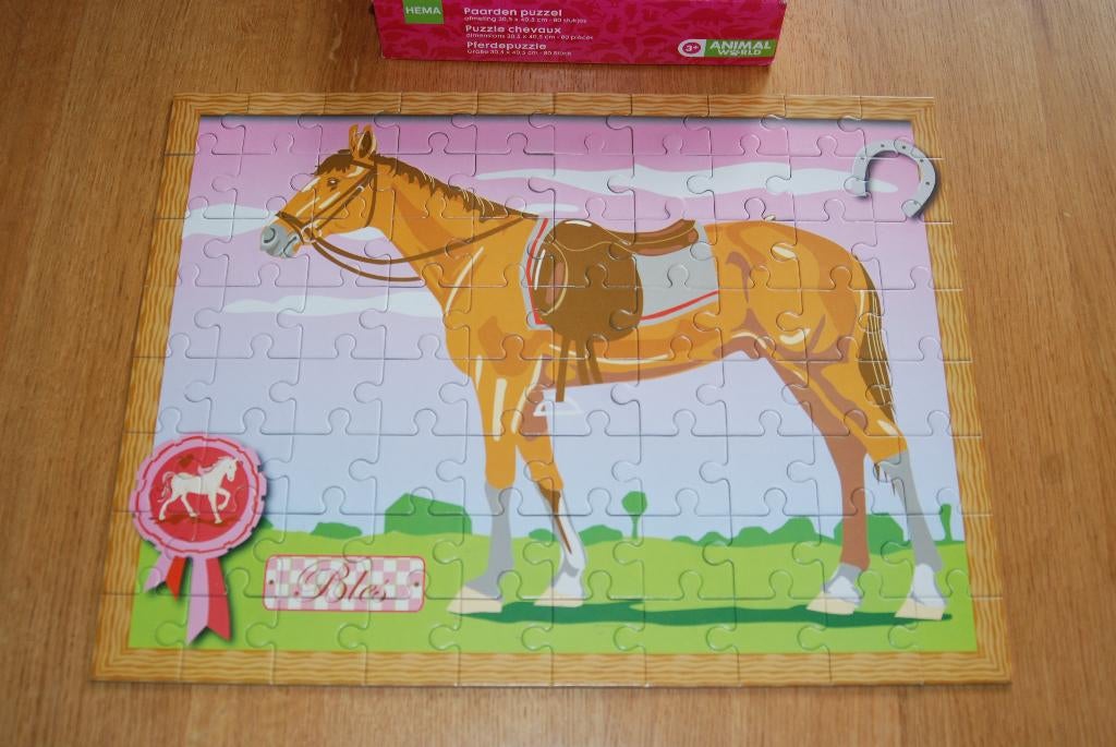 Paarden puzzel Hema 80 stukjes, Ophalen of Verzenden, Meer dan 50 stukjes, Gebruikt, 2 tot 4 jaar