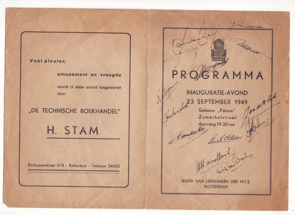 M.T.S. Rotterdam programma 1949 handtekeningen leerlingen, Verzenden