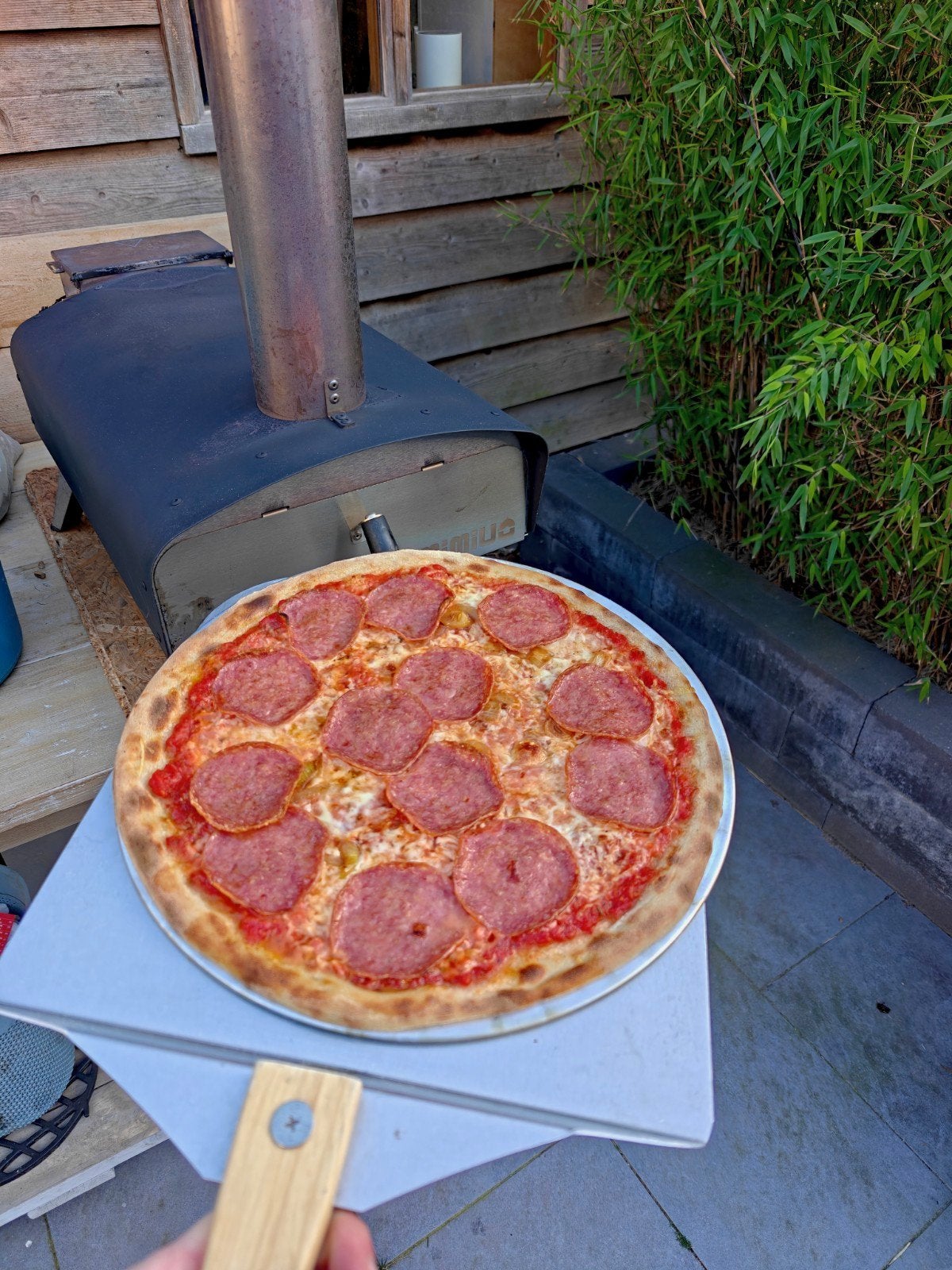 Mimiuo hout pellet Pizzaoven + roterende steen, Ophalen of Verzenden, Gebruikt