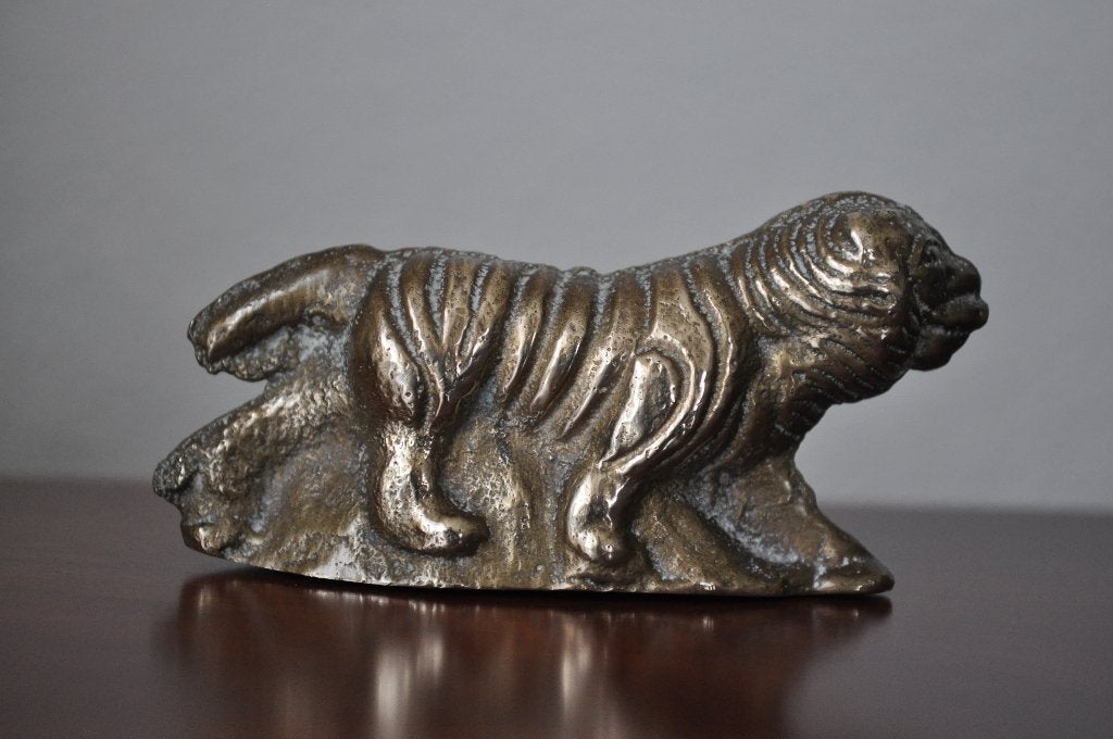 Oud KLEIN Beeldje Tijger Leeuw Koper 7 cm, Ophalen of Verzenden, Zo goed als nieuw, Beeldje of Figuurtje