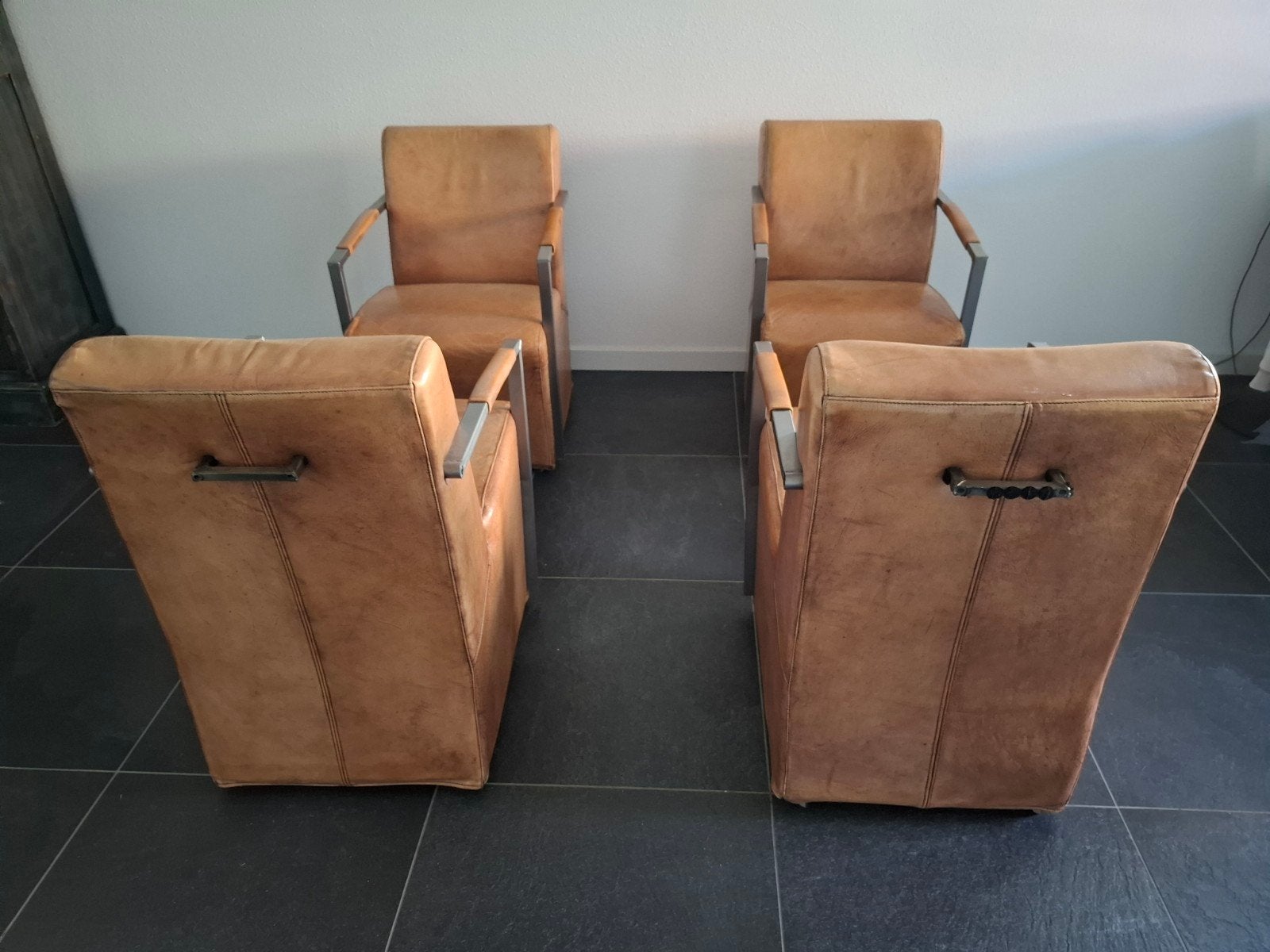 buffel leren cognac kleur eetkamer stoelen, Huis en Inrichting, Stoelen, Ophalen, Bruin, Leer, Vijf, Zes of meer stoelen