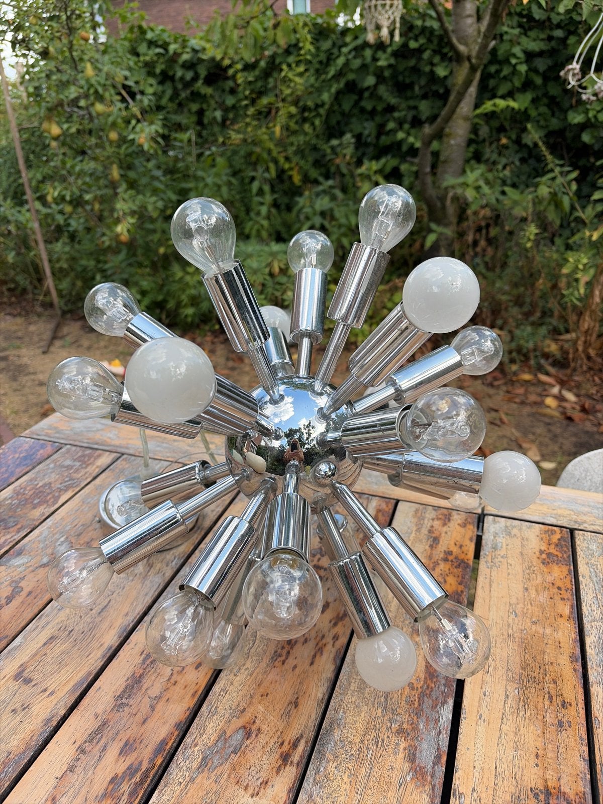 Vintage Sputnik Kroonluchter - Chroom, Jaren '70 Stijl, Huis en Inrichting, Lampen | Overige, Overige merken, Gebruikt, E27 (groot)