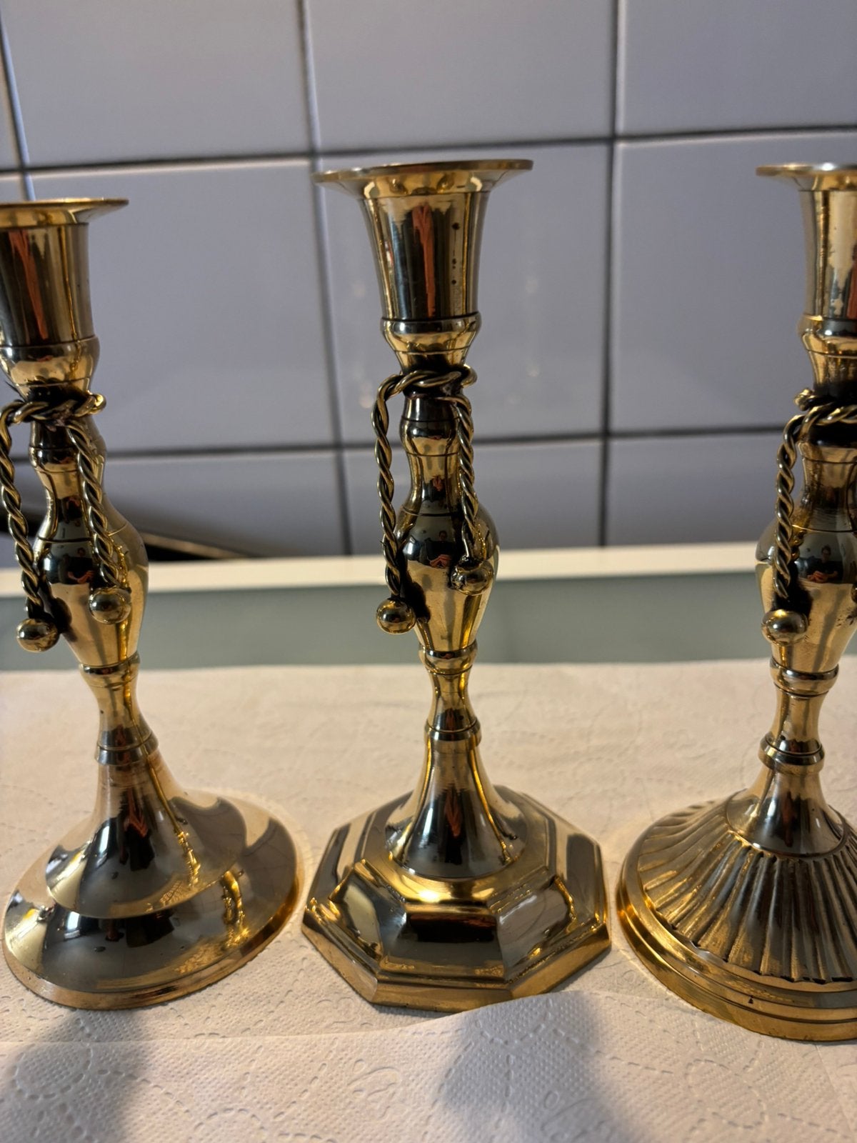 Kandelaars 4 stuks Koper Brons., Ophalen of Verzenden, Koper of Brons