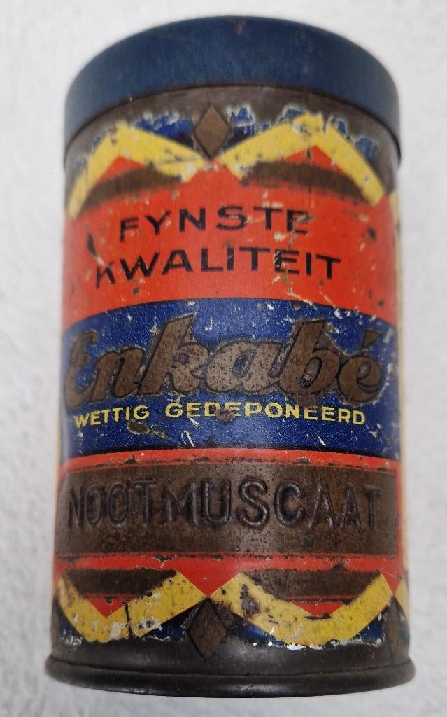 Antiek Art Deco blikje Nootmuskaat ENKABE NKB, Verzamelen, Blikken, Ophalen of Verzenden, Gebruikt, Overige