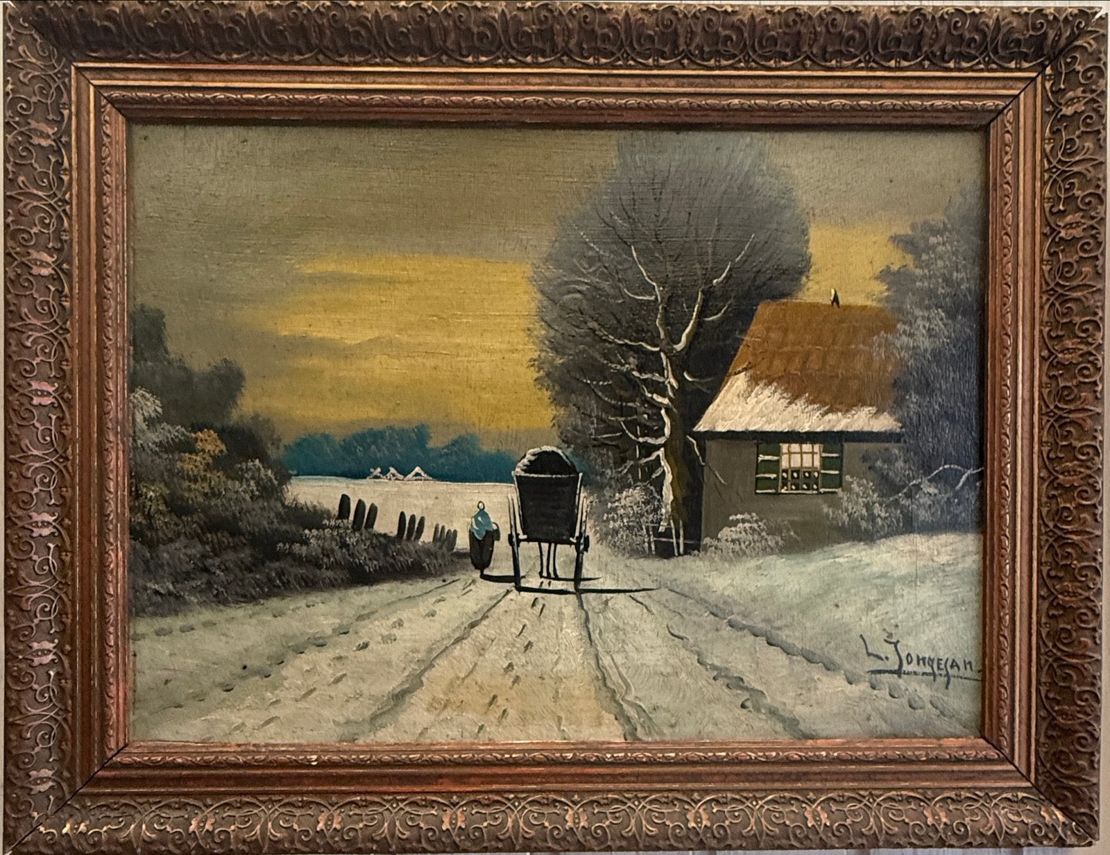 3 Schilderijen L. Jongejan - Hollandse Landschappen, Paneel, Ophalen of Verzenden, Gesigneerd, Landschap