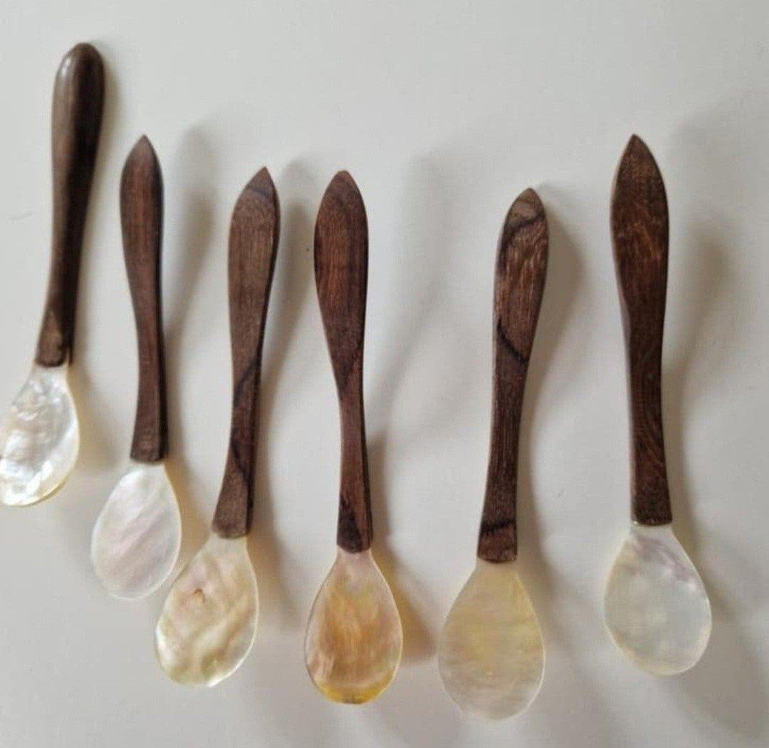 Set van 6 parelmoeren lepels met houten handvat, Ophalen of Verzenden