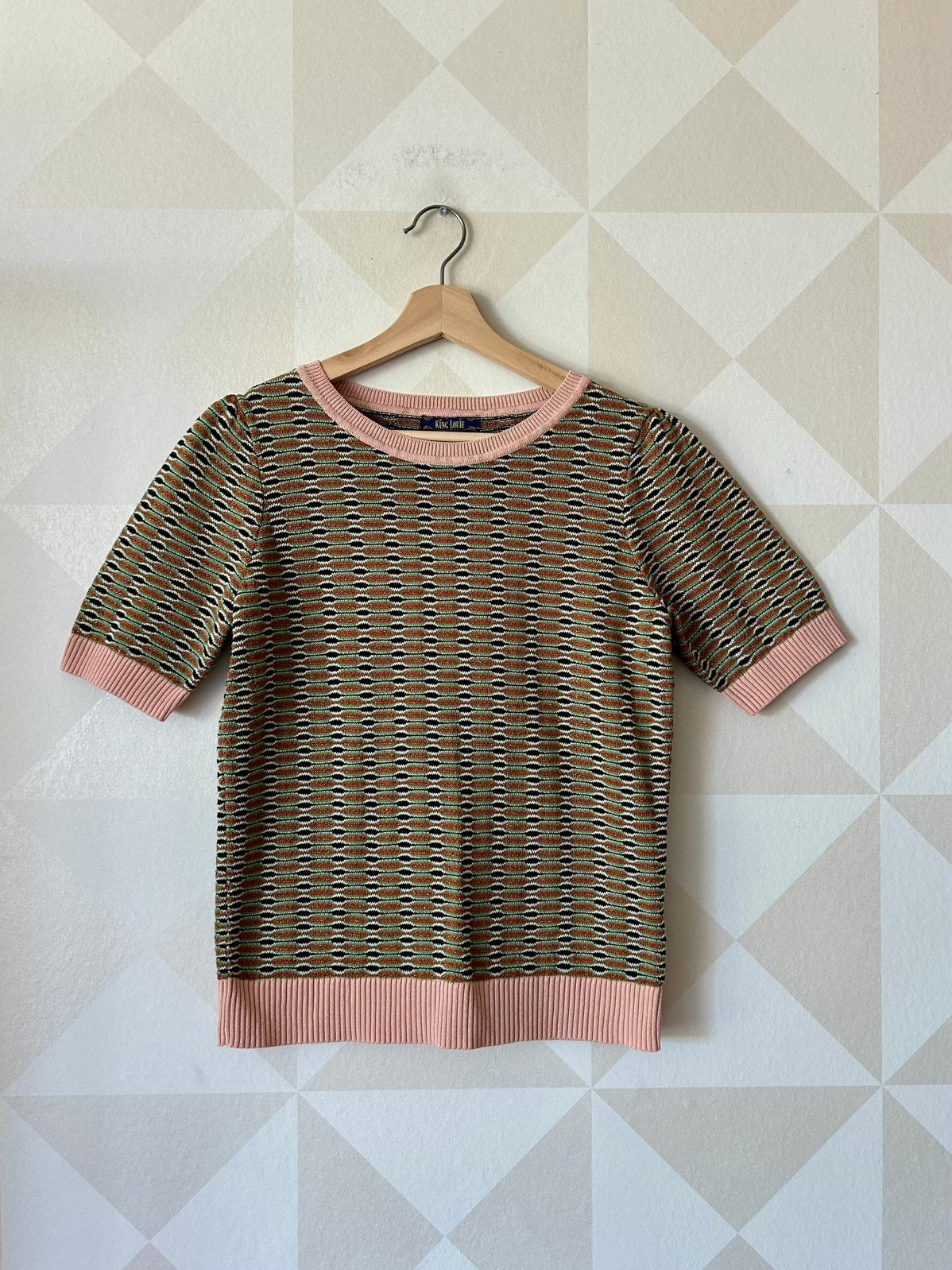 King Louie top shirt groen roze koper streep M/38 zgan, Kleding | Dames, Maat 38/40 (M), Ophalen of Verzenden, Zo goed als nieuw