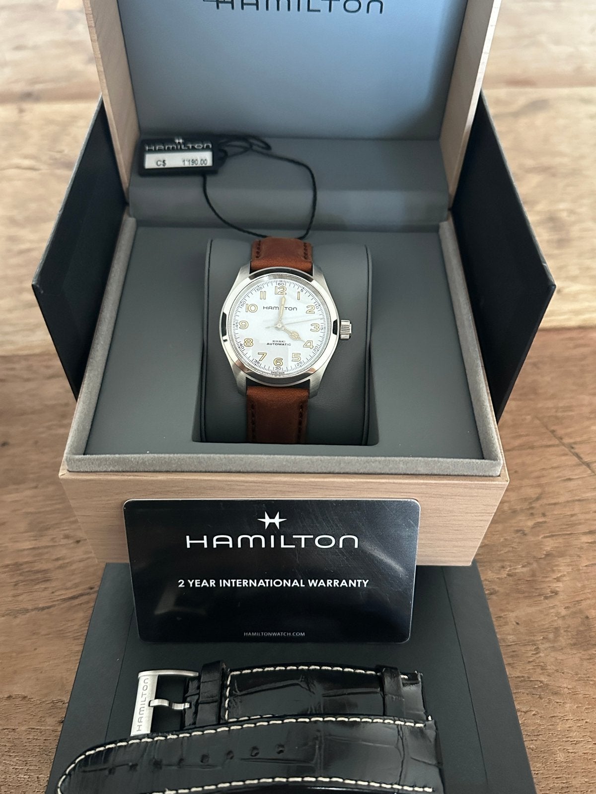 Hamilton Khaki Murph 38mm, Ophalen of Verzenden, Zo goed als nieuw, Leer, Overige merken