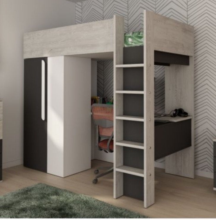 Hoogslaper met bureau en kledingkast - Grijs/Wit, Huis en Inrichting, Slaapkamer | Stapelbedden en Hoogslapers, Ophalen, Eenpersoons