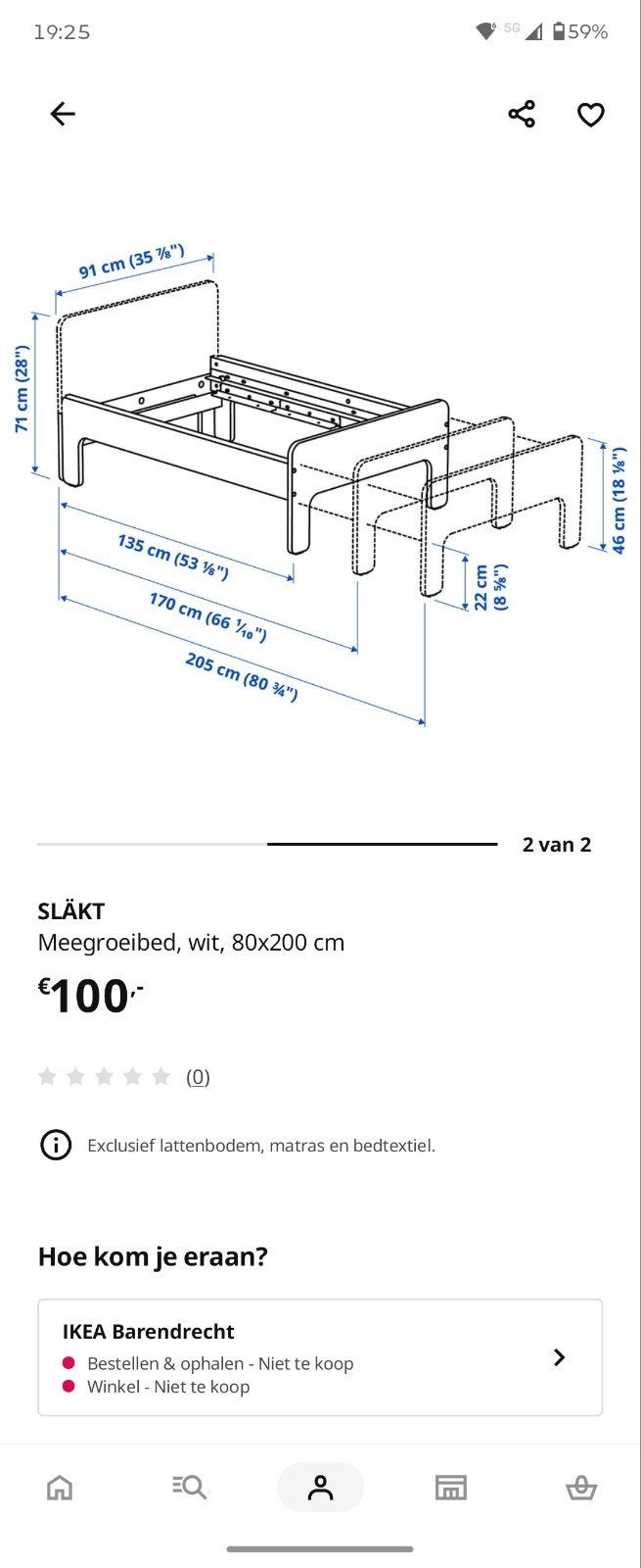 IKEA SLÄKT meegroeibed wit met lattenbodem en matrassen, 90 cm, Eenpersoons, Wit, Ophalen of Verzenden