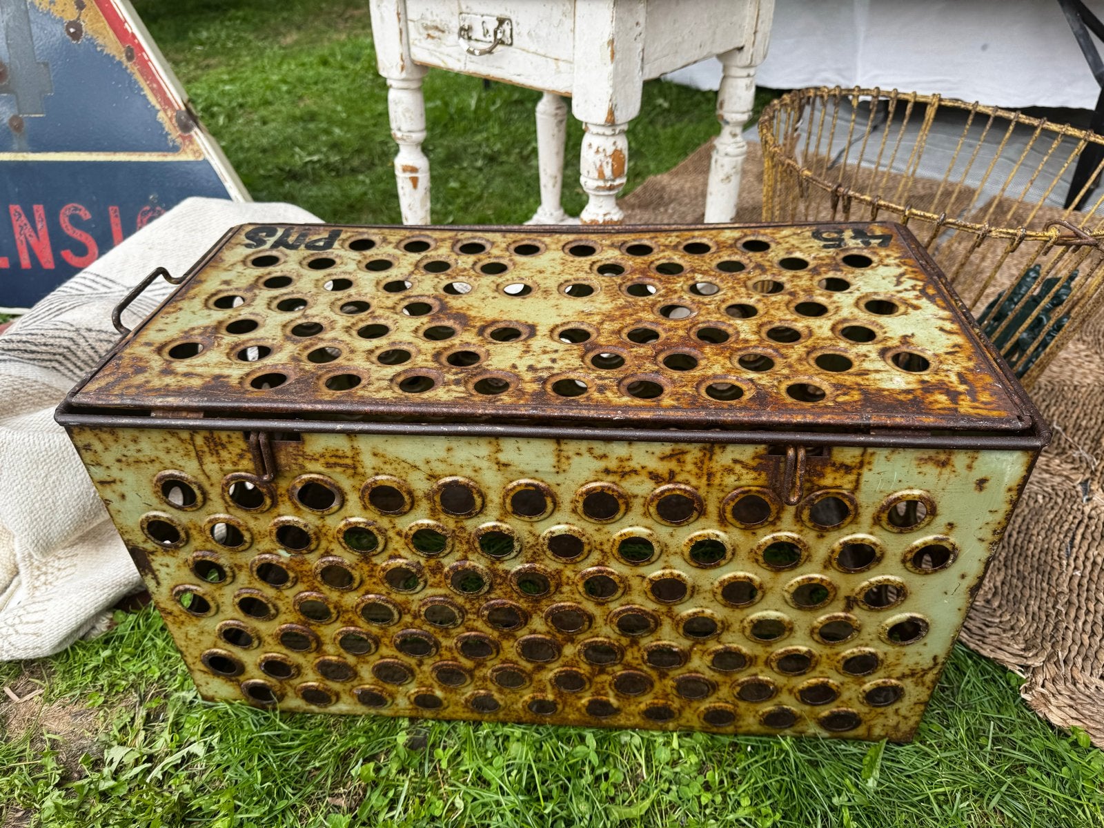 Industriële metalen kist brocante legerkist, Ophalen of Verzenden