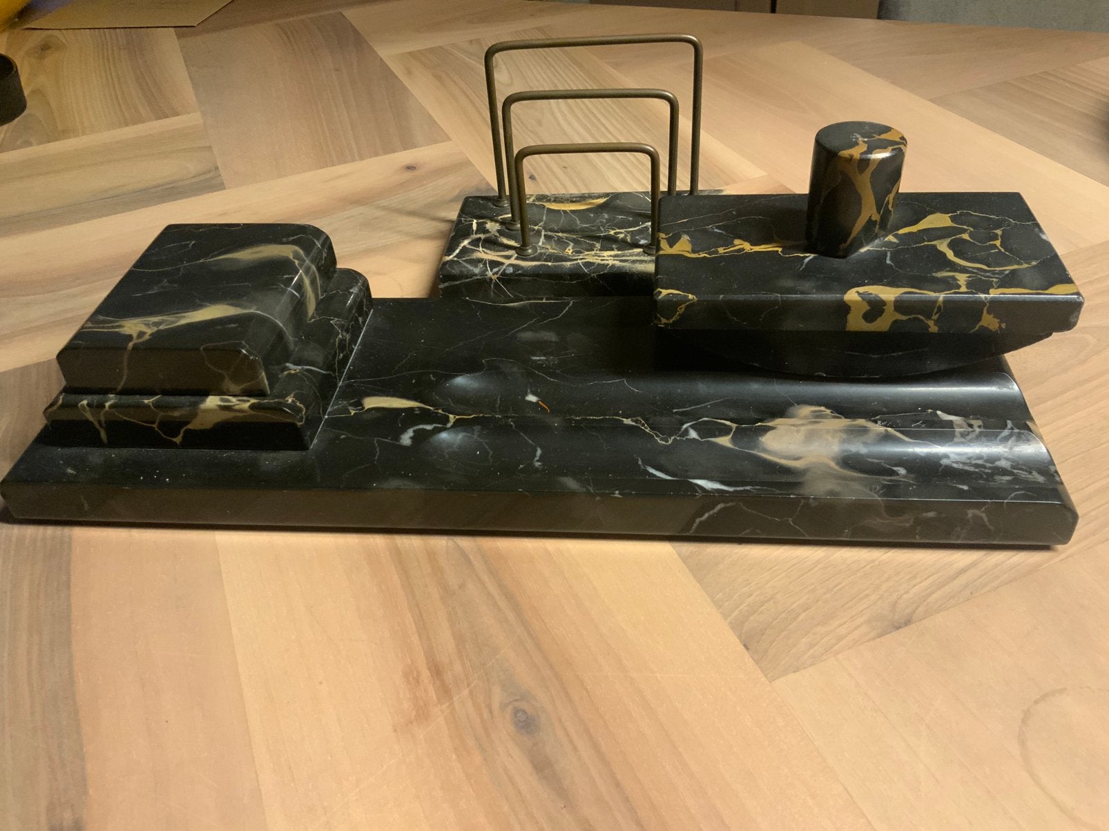 Grote Antieke Art Deco Bureauset – Nero Portoro Marmer 36cm, Antiek en Kunst, Ophalen of Verzenden