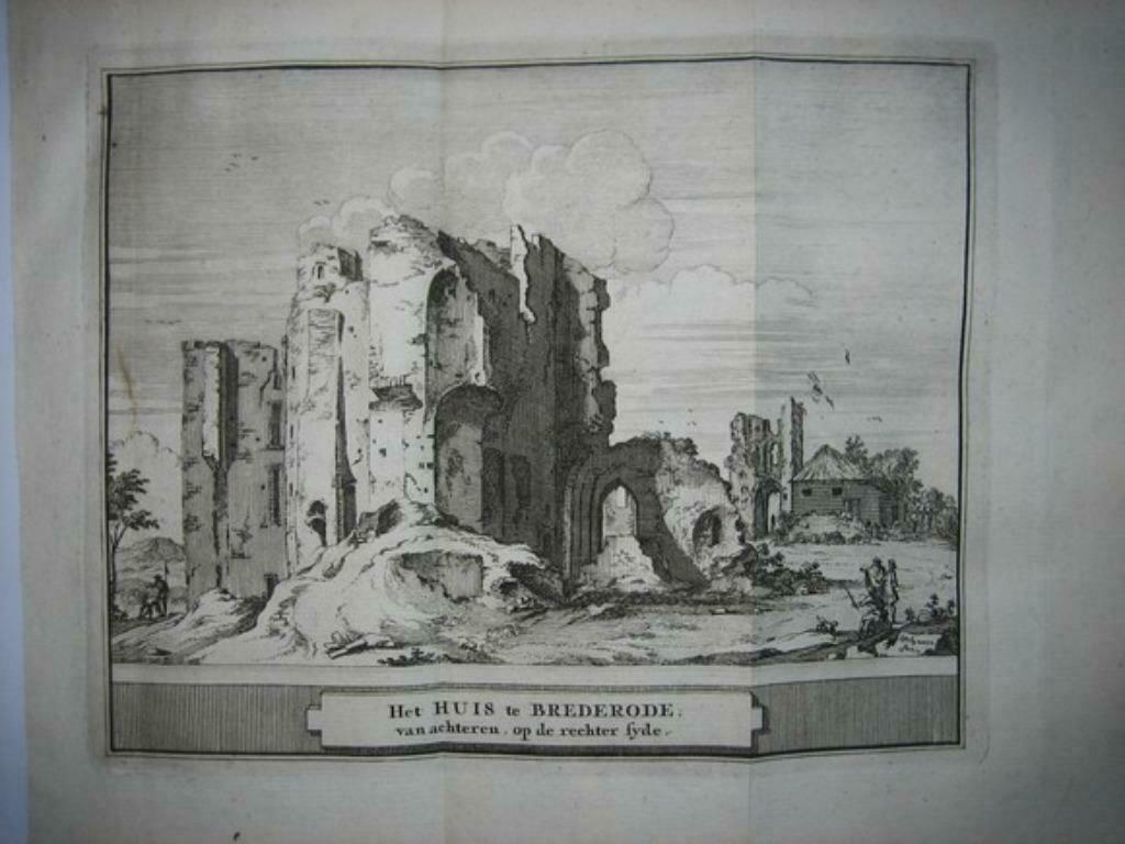 13 /Haarlem  Huis van Brederode van achter Kopergravure 1736, Antiek en Kunst, Ophalen of Verzenden