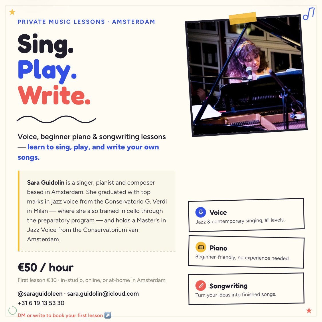 Private singing, piano, songwrite lessons!, Diensten en Vakmensen, Muziekles en Zangles, Privéles, Zangles