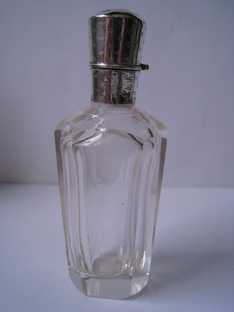 ZILVER - ZILVEREN DOP OP KRISTALLEN PARFUMFLESJES 2X  40,-, Verzenden, Zilver
