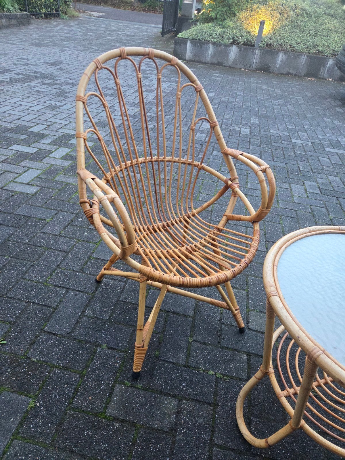 Vintage rotan stoel en salontafel set, Ophalen