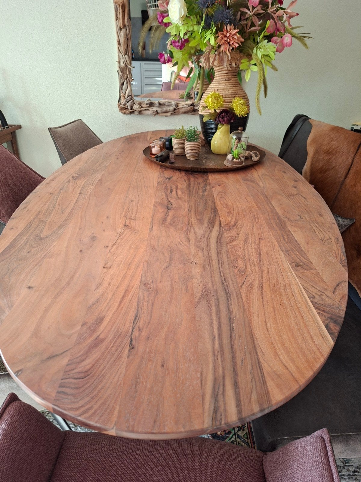Prachtige Ovale Massief Teakhout Tafel (met verjongde rand)., Ophalen, 100 tot 150 cm, Teakhout, 200 cm of meer