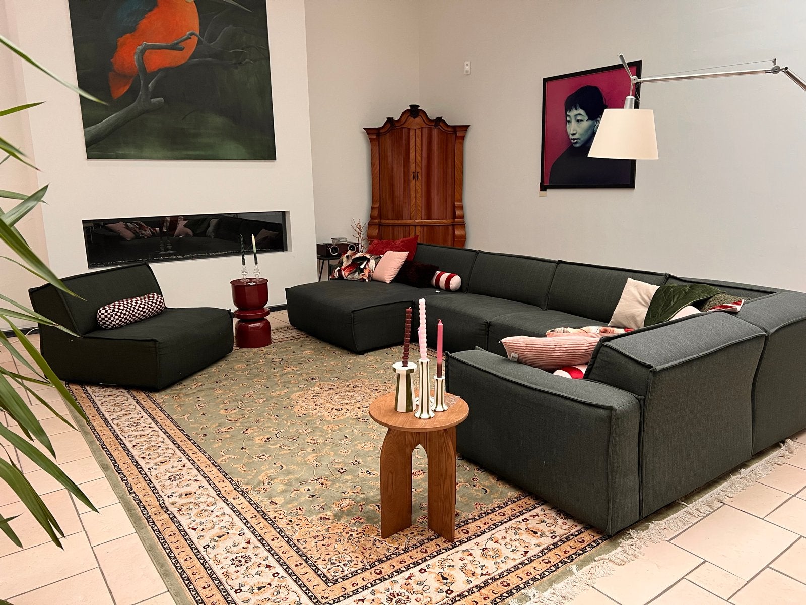 Modulaire bank met long chaise - Zeer goede kwaliteit, Ophalen, Hoekbank, 300 cm of meer, Zo goed als nieuw