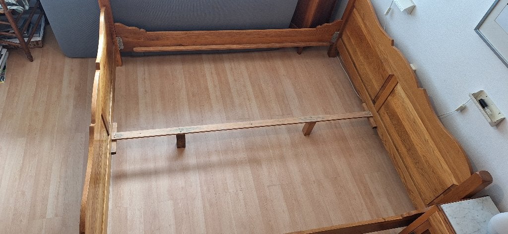 Mooi massief blank eiken Lits-jumeaux, Huis en Inrichting, Ophalen, Gebruikt, Klassiek, Tweepersoons