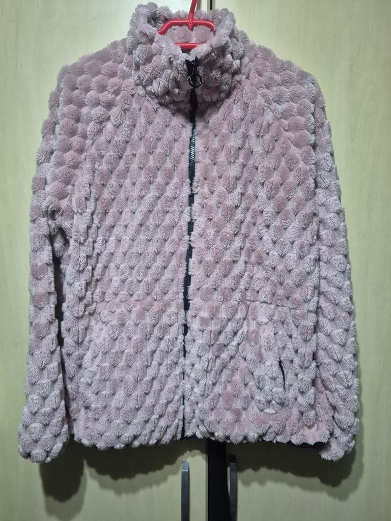 Roze teddy jas met ruitpatroon - Maat L, Kleding | Dames, Jassen | Winter, Maat 42/44 (L), Ophalen of Verzenden, Roze, Onbekend