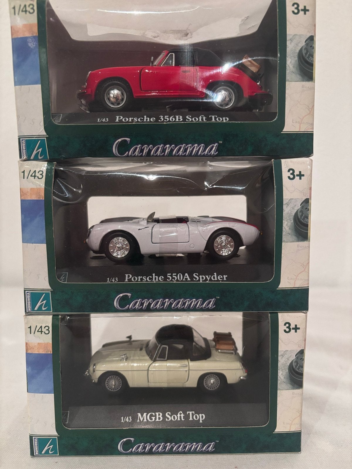 Cararama Modelauto's: Porsche 356B, 550A, MGB Soft Top, Hobby en Vrije tijd, Modelauto's | 1:43, Ophalen of Verzenden, Nieuw, Auto