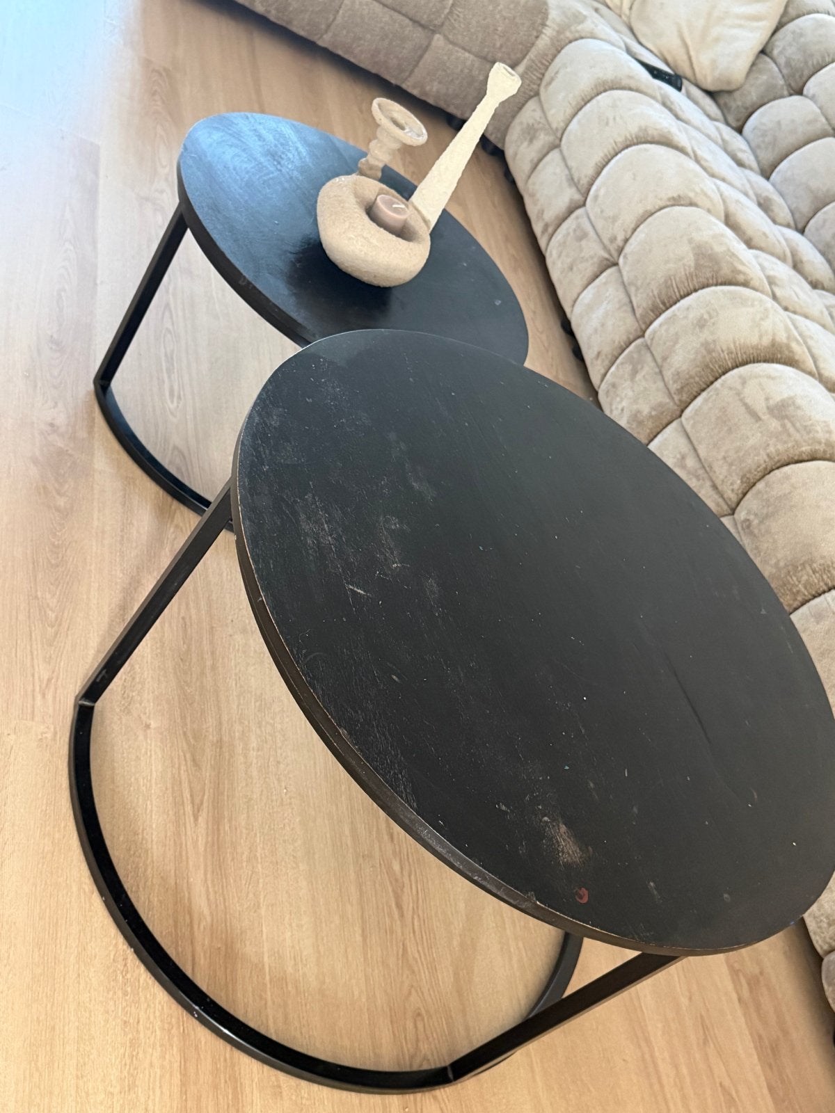 Set van 2 zwarte salontafels - Loods 5, 50 – 75, Gebruikt, Rond, Metaal
