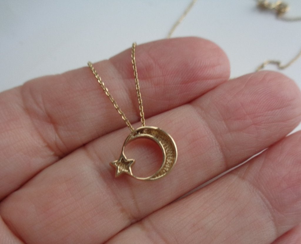 14 karaat gouden ketting 585 met Turks symbool [168], Met hanger, Verzenden, Zo goed als nieuw, Goud